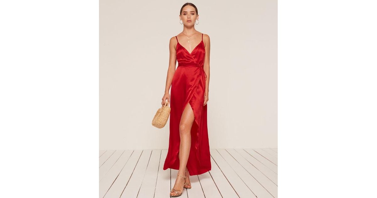 reformation red silk dress
