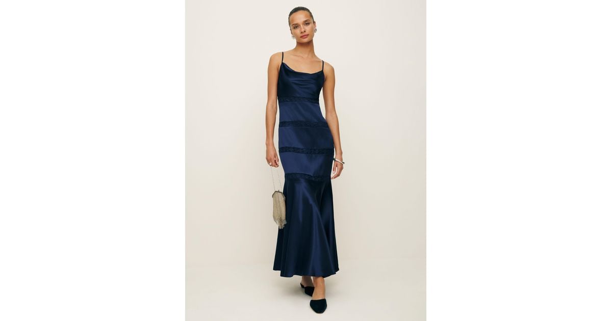 riah silk dress reformation Reformation Riah Silk Dress in Blue