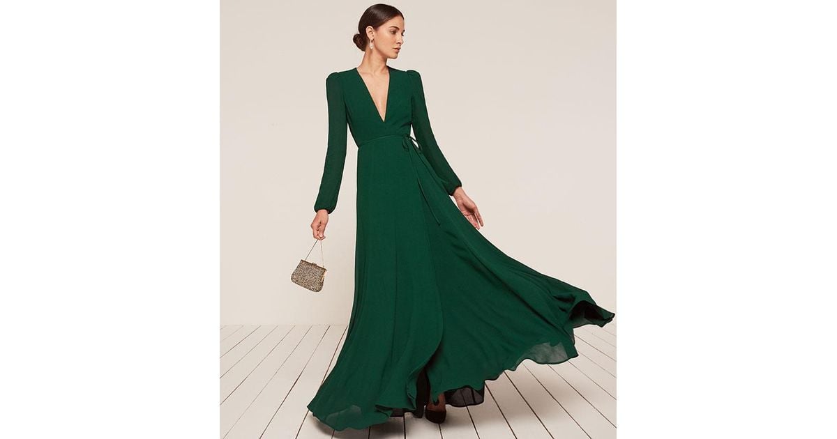 reformation emerald green dress