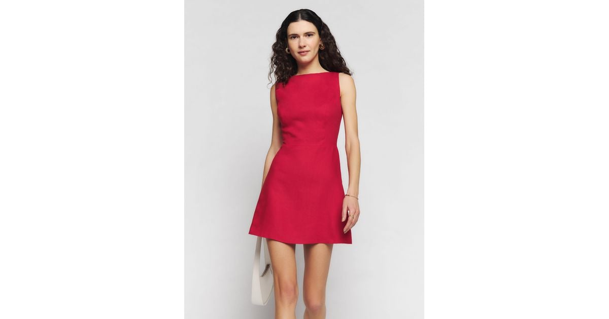 Reformation Zenni Linen Dress in Red | Lyst