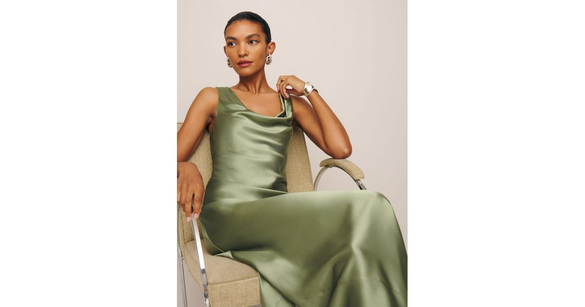 Reformation Annabelle Silk Dress in Green | Lyst Reformation Annabelle Silk Dress in Green | Lyst