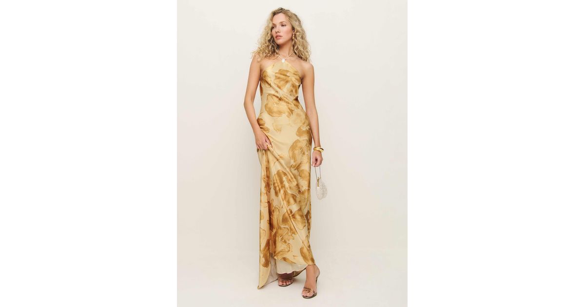zinna satin dress Reformation Zinna Dress in Natural