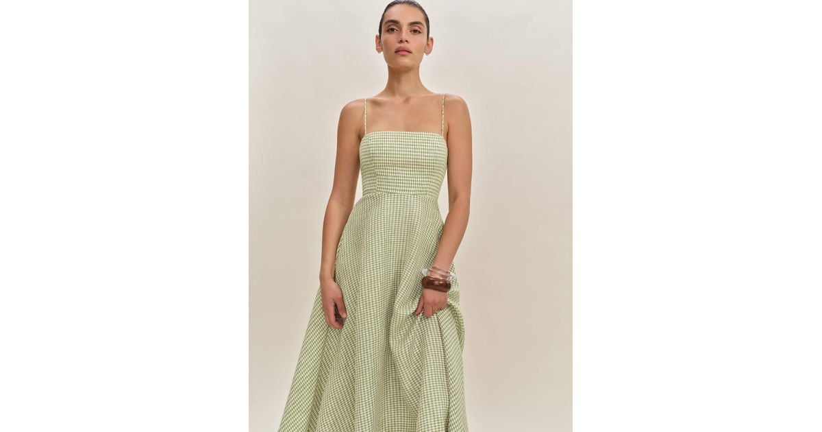 knee length dresses for ladies NEW Reformation Green Rosalind Halter Plunge V Cocktail A Line Maxi Dr –  Brie main image 1