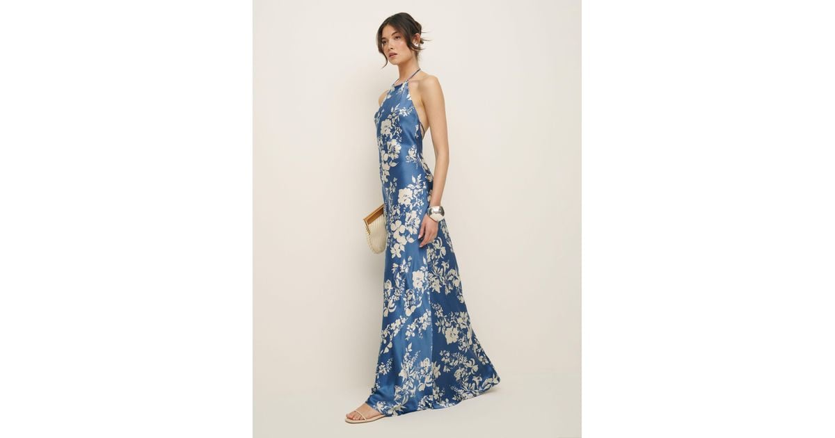 Reformation Jeany Silk Dress in Blue | Lyst