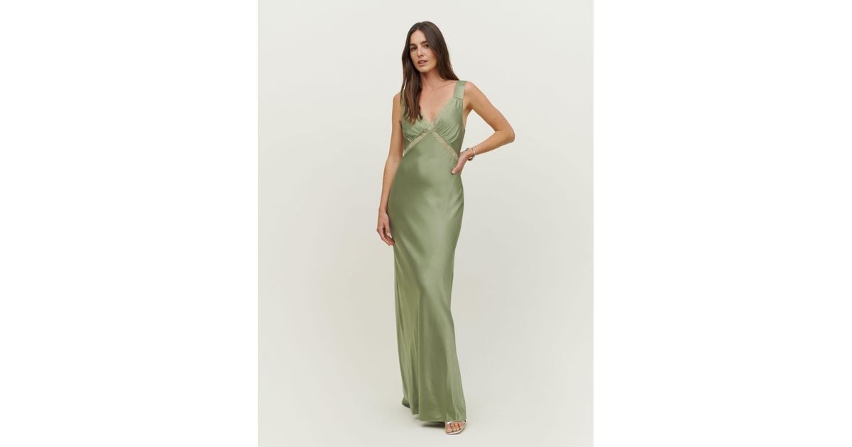 reformation chania silk dress dupe Reformation Chania Green Silk Dress by Reformation