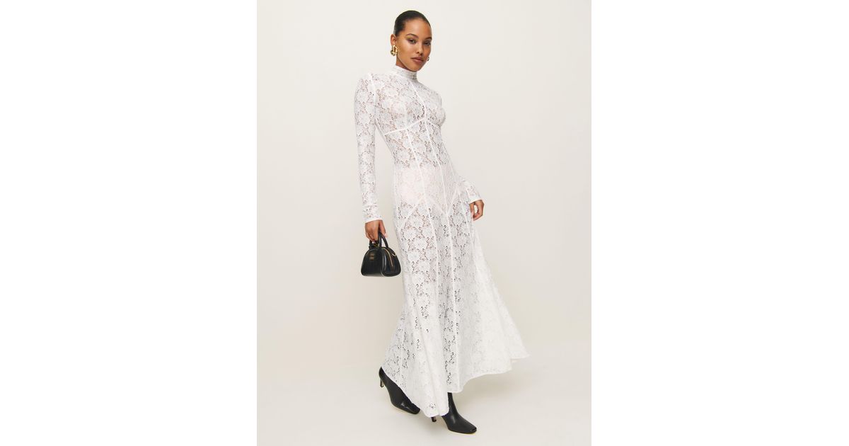 knee length dresses for ladies Reformation Elisabetta White Lace Detail Dress