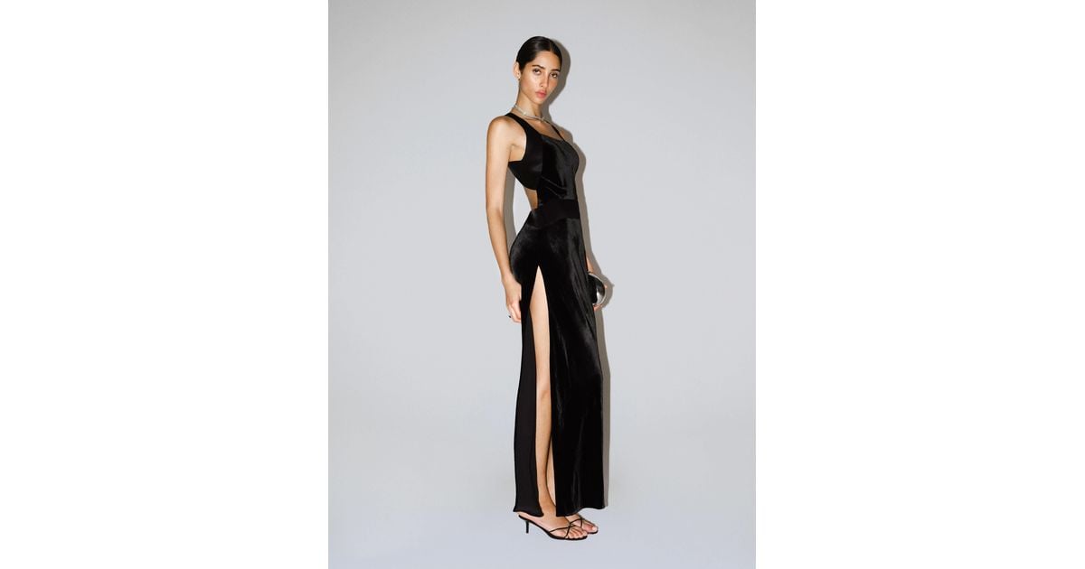 sleeveless plunge neck a line mini dress in black woven Scuba Plunge Mini Dress L