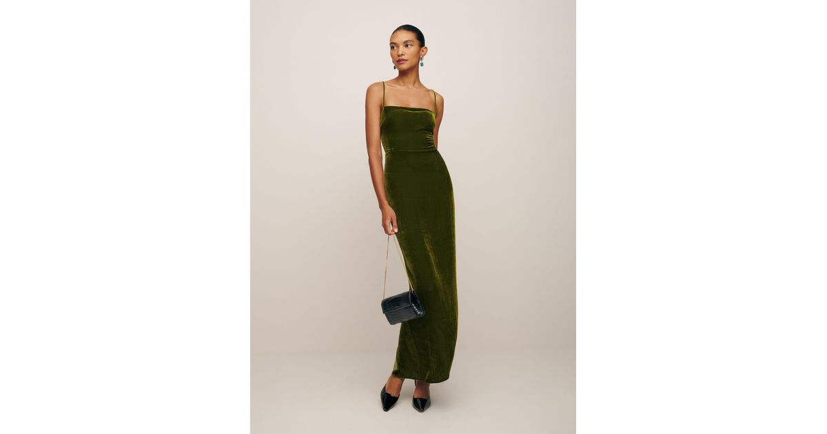 Reformation Petites Frankie Velvet Dress in Green | Lyst Reformation Petites Frankie Velvet Dress in Green | Lyst