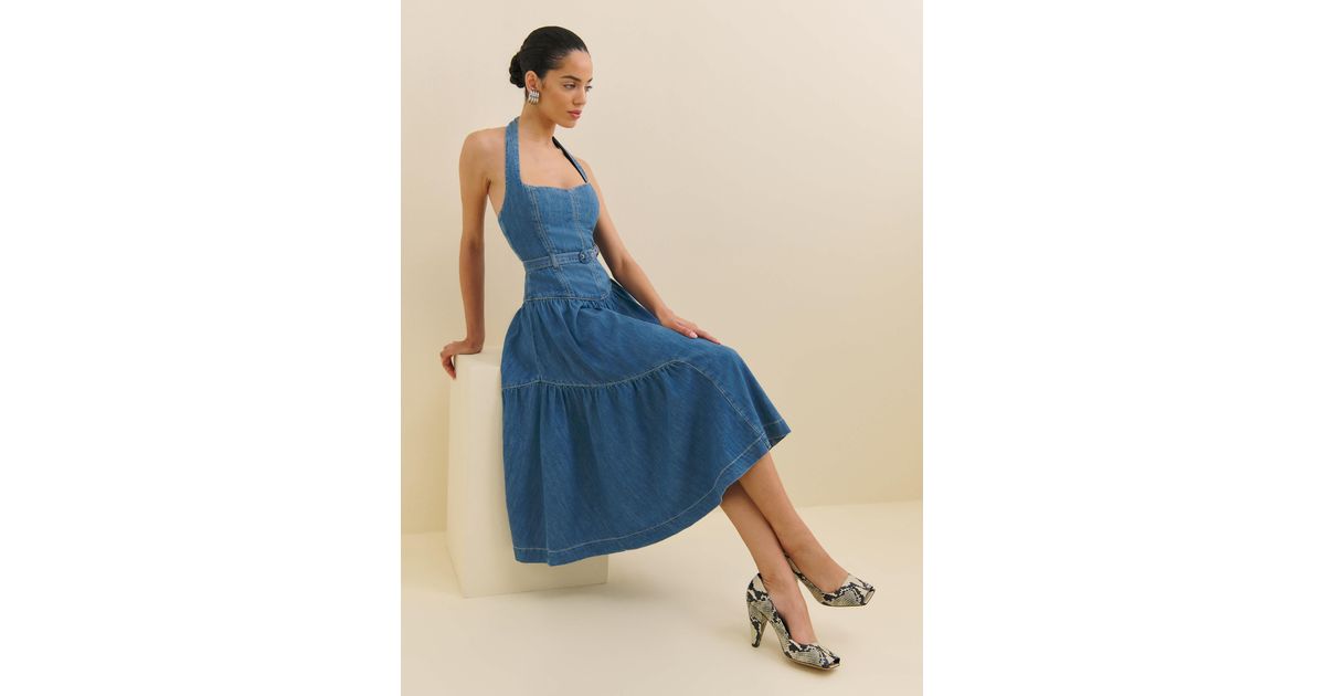 Reformation Lilith Denim Midi Dress 2 in Blue | Lyst