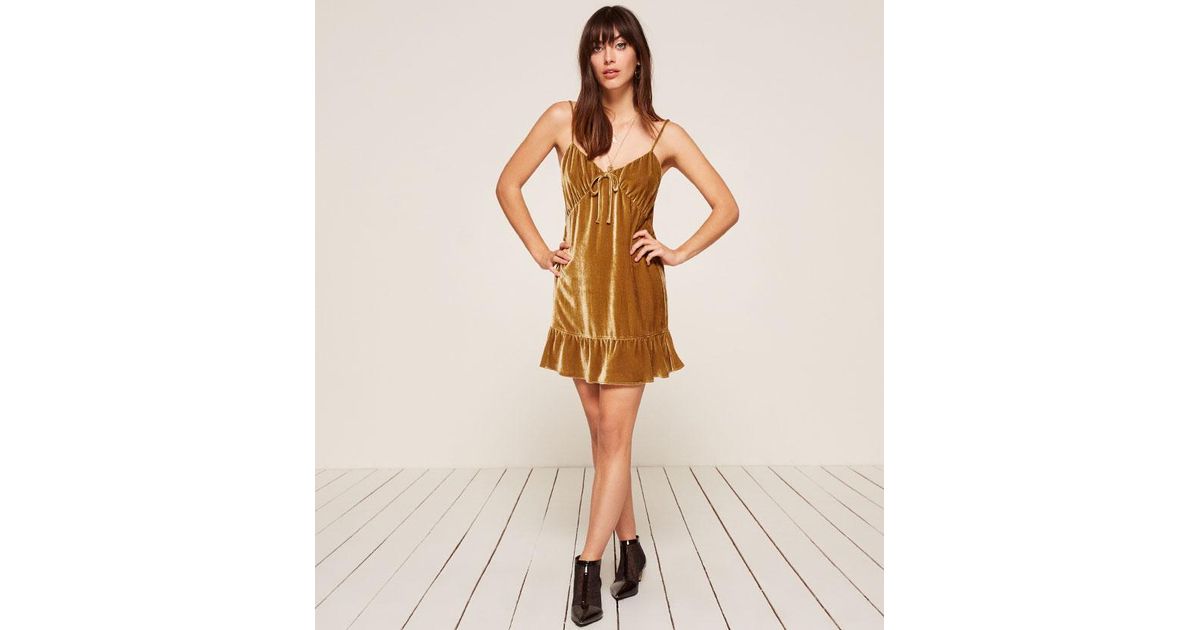 reformation gold velvet dress