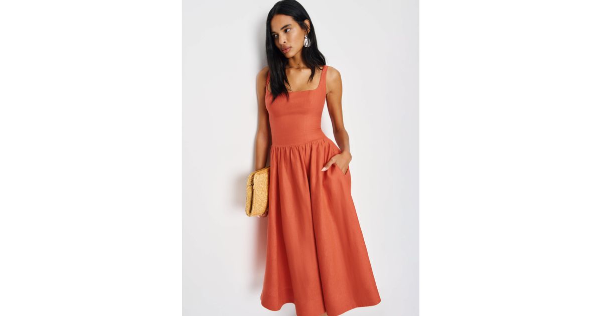 Reformation Janu Linen Dress 4 in Red | Lyst