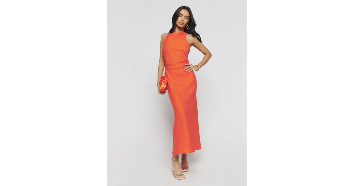 Reformation Casette Linen Dress in Red | Lyst