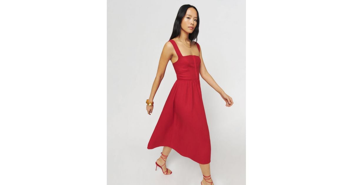 Reformation Tagliatelle Linen Dress in Red | Lyst Reformation Tagliatelle Linen Dress in Red | Lyst