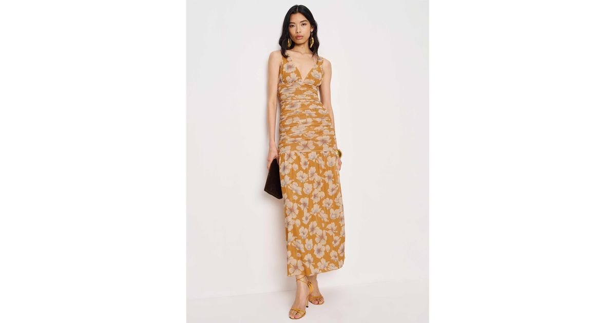 aura knit dress reformation in Metallic ivory flare dress