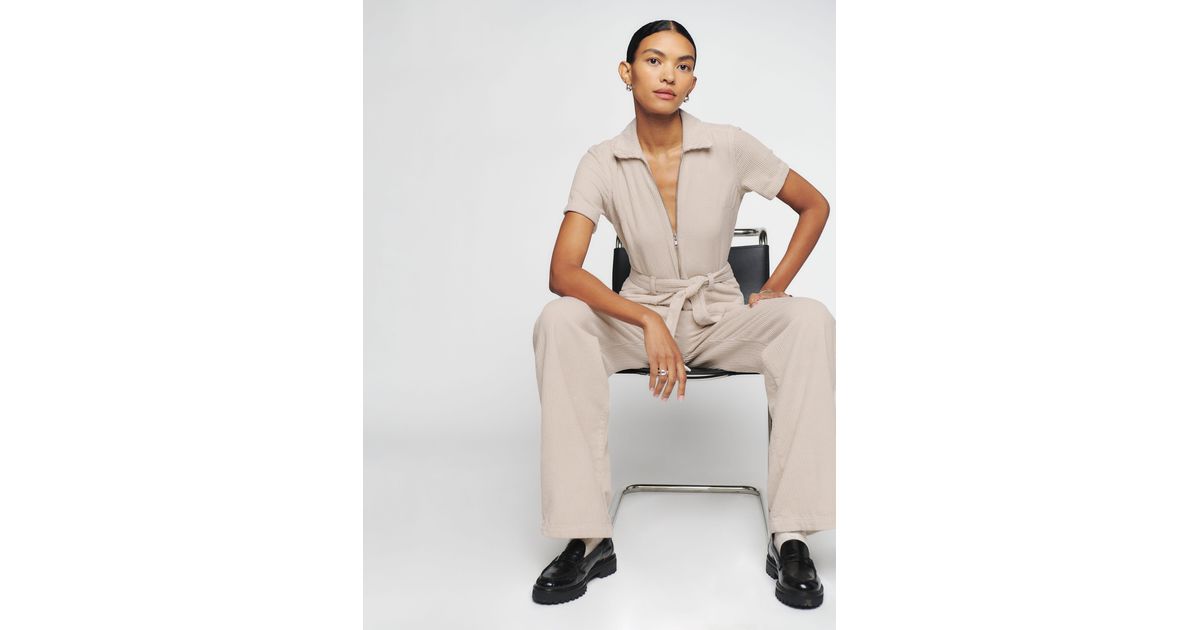Reformation Cassidy Long Corduroy Jumpsuit in Natural | Lyst