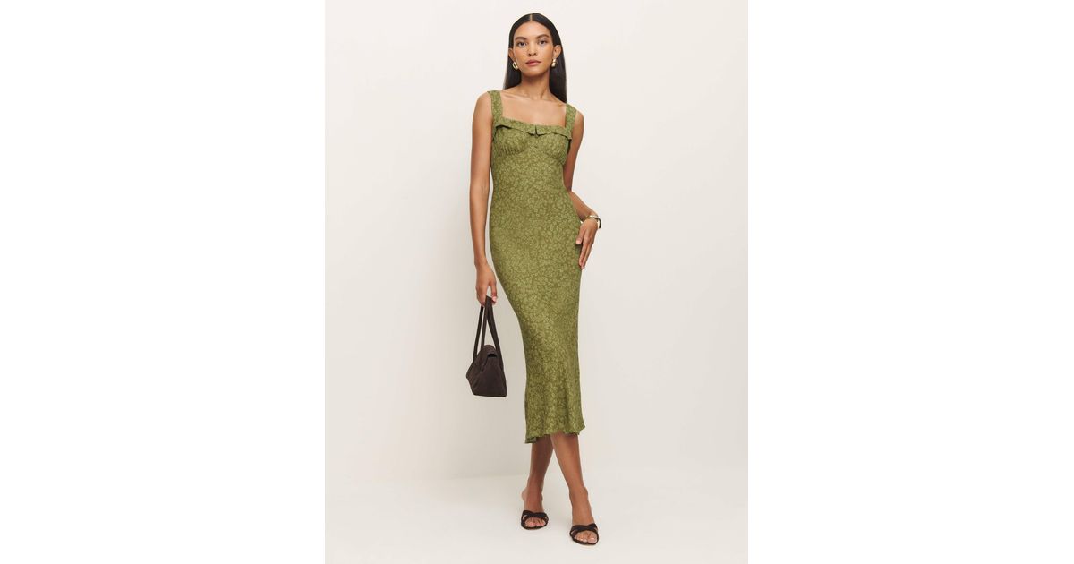 reformation tancy midi dress REFORMATION Tancy Bias-Cut Dress In Check Print