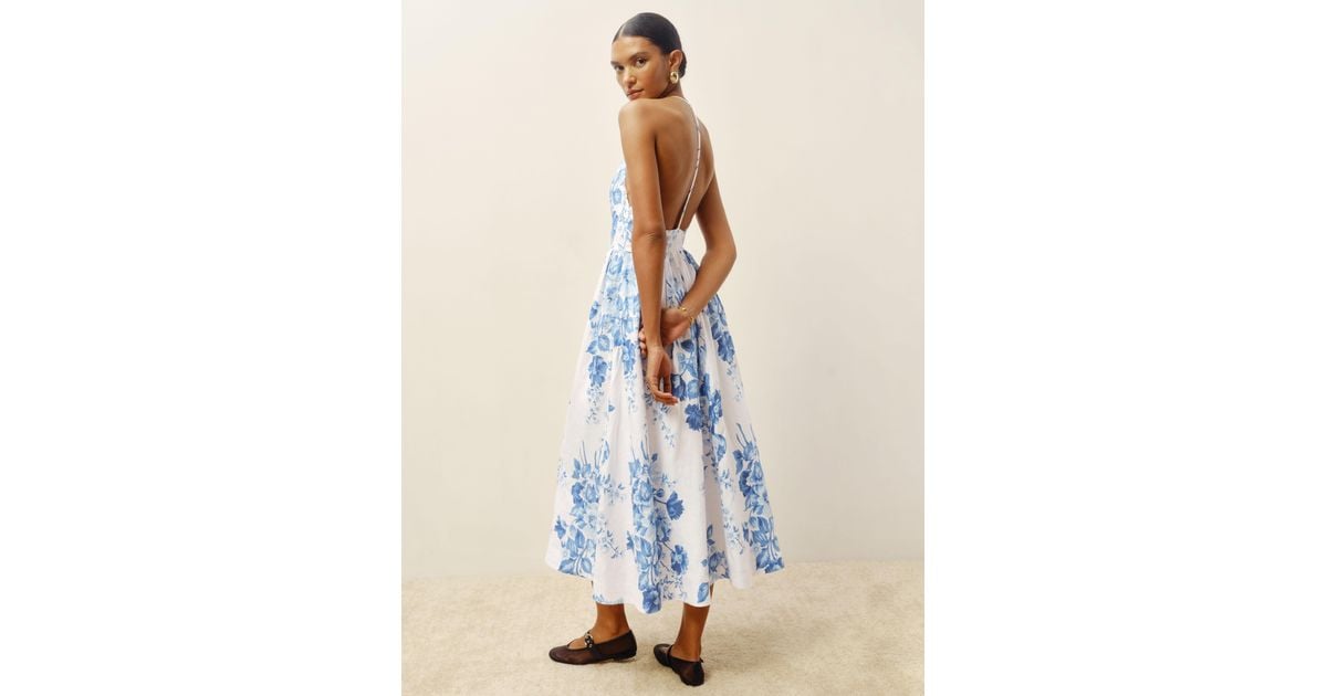 Reformation Petites Percy Linen Dress in Blue | Lyst UK