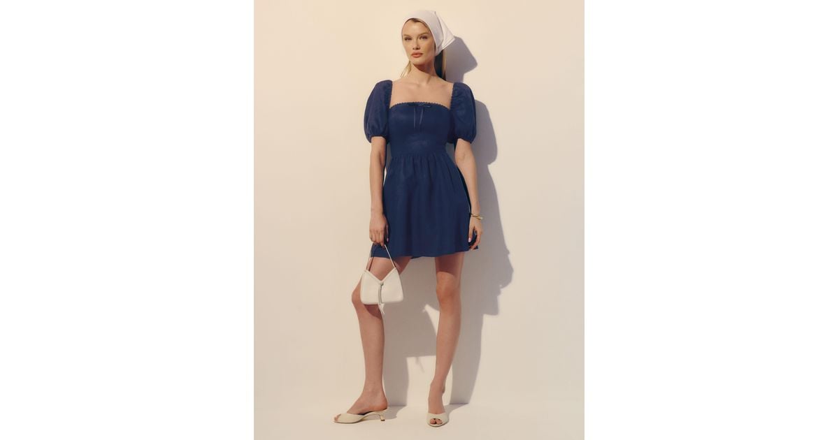 Reformation Malvina Linen Dress in Blue | Lyst