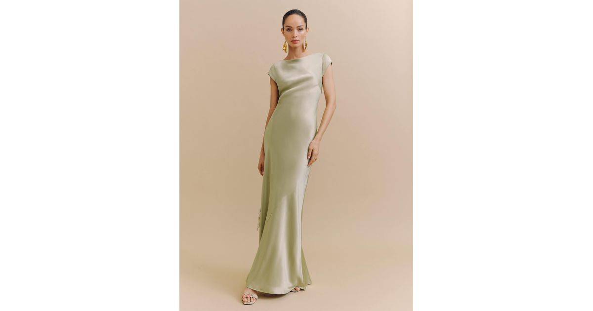 reformation niamh cap-sleeve open-back silk maxi dress Reformation Niamh Silk Dress in Blue