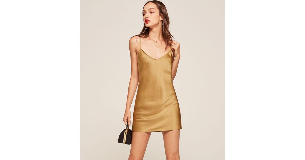 reformation gold dress