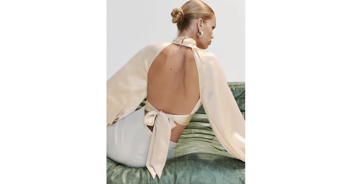 Reformation Julia Silk Top in Ivory (Green) | Lyst