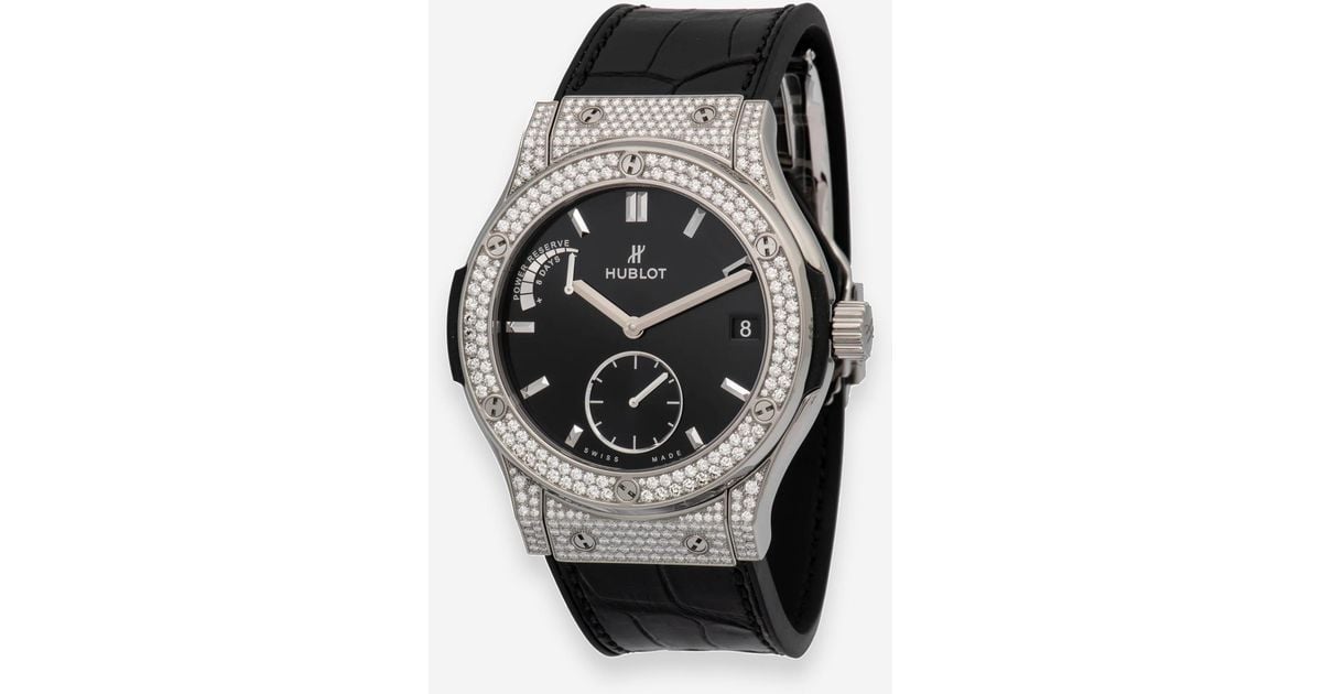Diamond Indicator Hublot Classic Fusion Titanium Power Reserve Diamond Manual Wind Watch ...