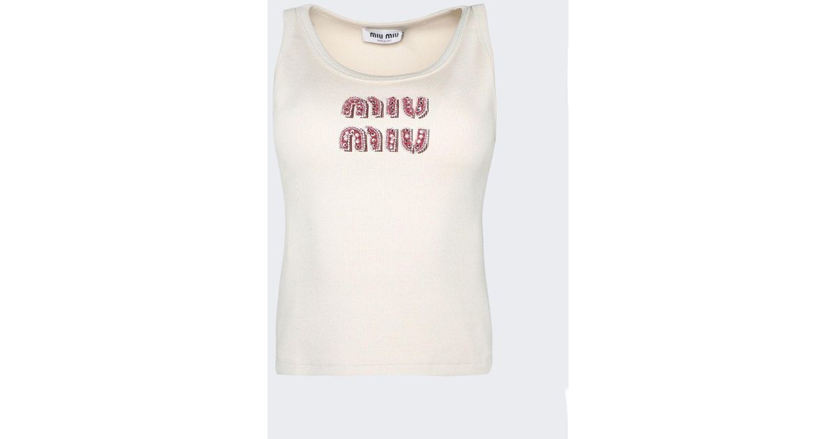 Miu Miu Logo Tank Top in White | Lyst