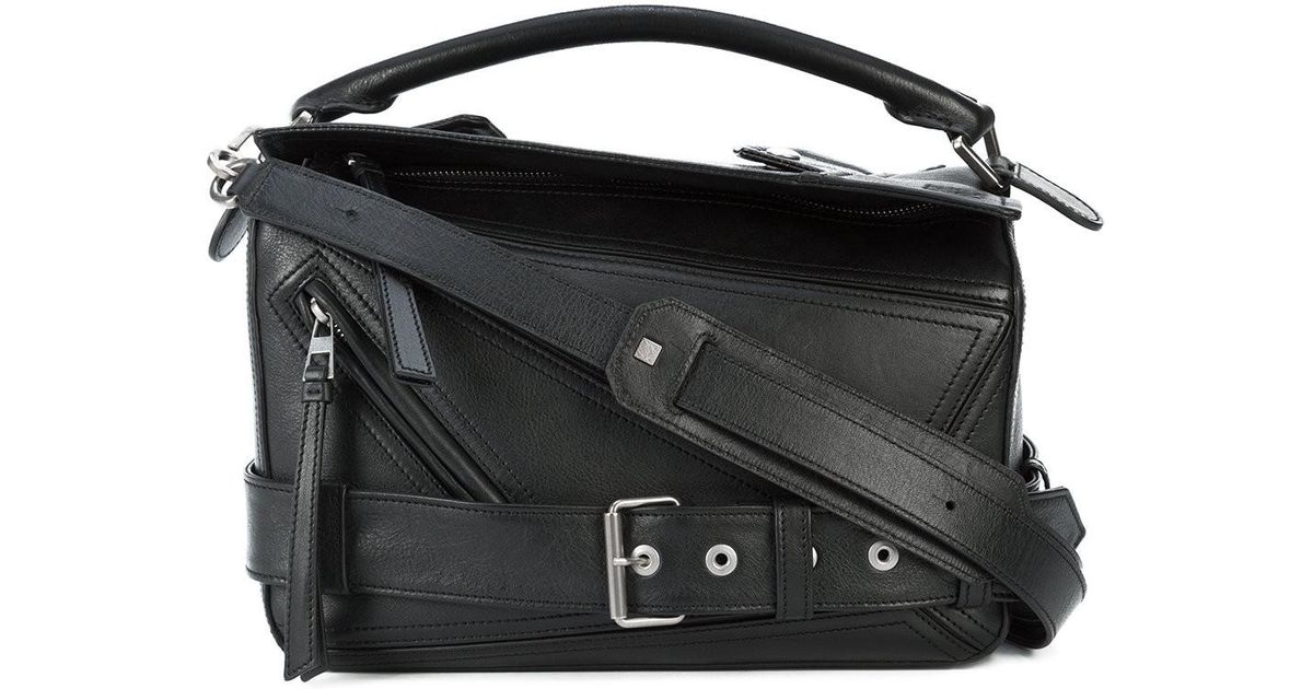 Loewe Leather Puzzle Biker Bag in Black 