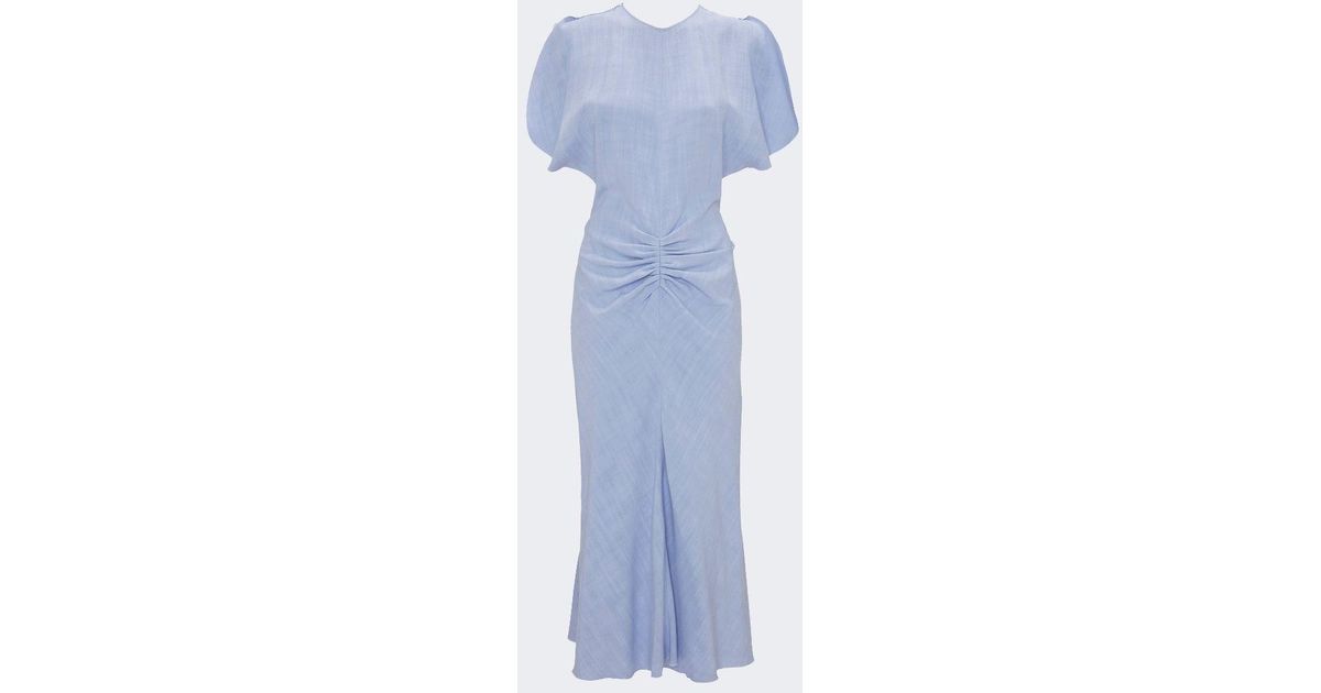 Victoria Beckham Gathered Waist Midi Dress in Blue | Lyst