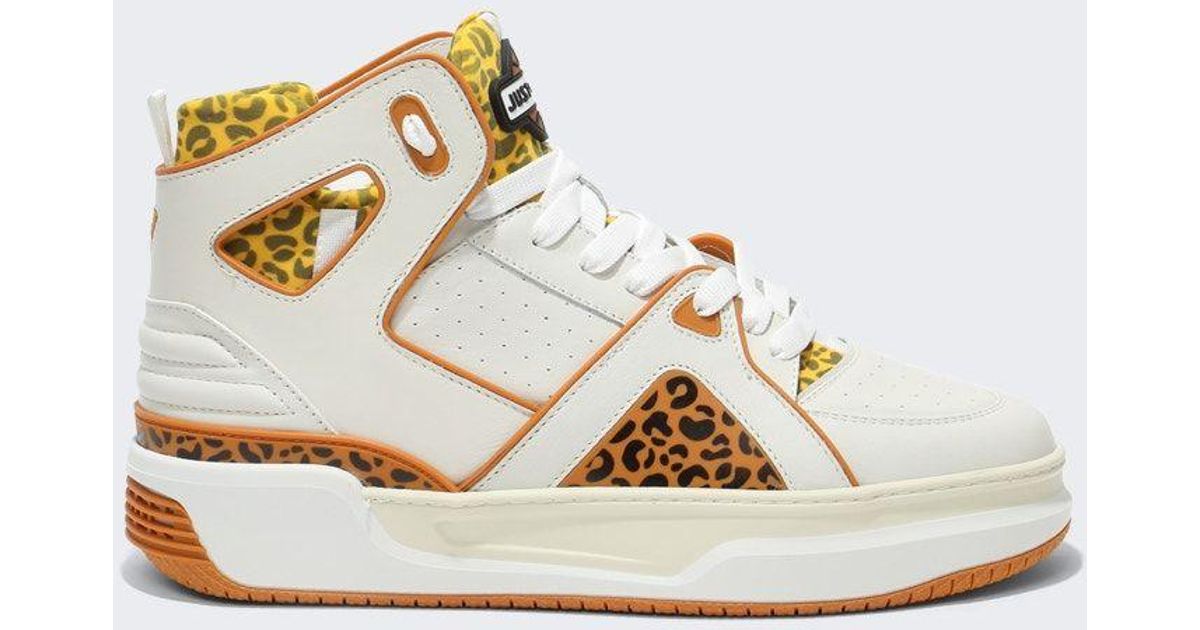 Just Don Basketball Courtside Hightop Sneakers Leopard in White for