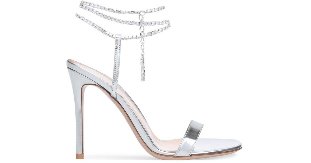 Gianvito Rossi Leather Serena Crystal Ankle Sandal in Silver (Metallic ...