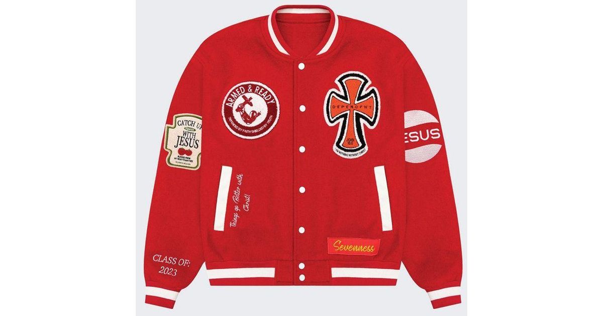 Seventh Heaven Branded Varsity Jacket in Red for Men | Lyst