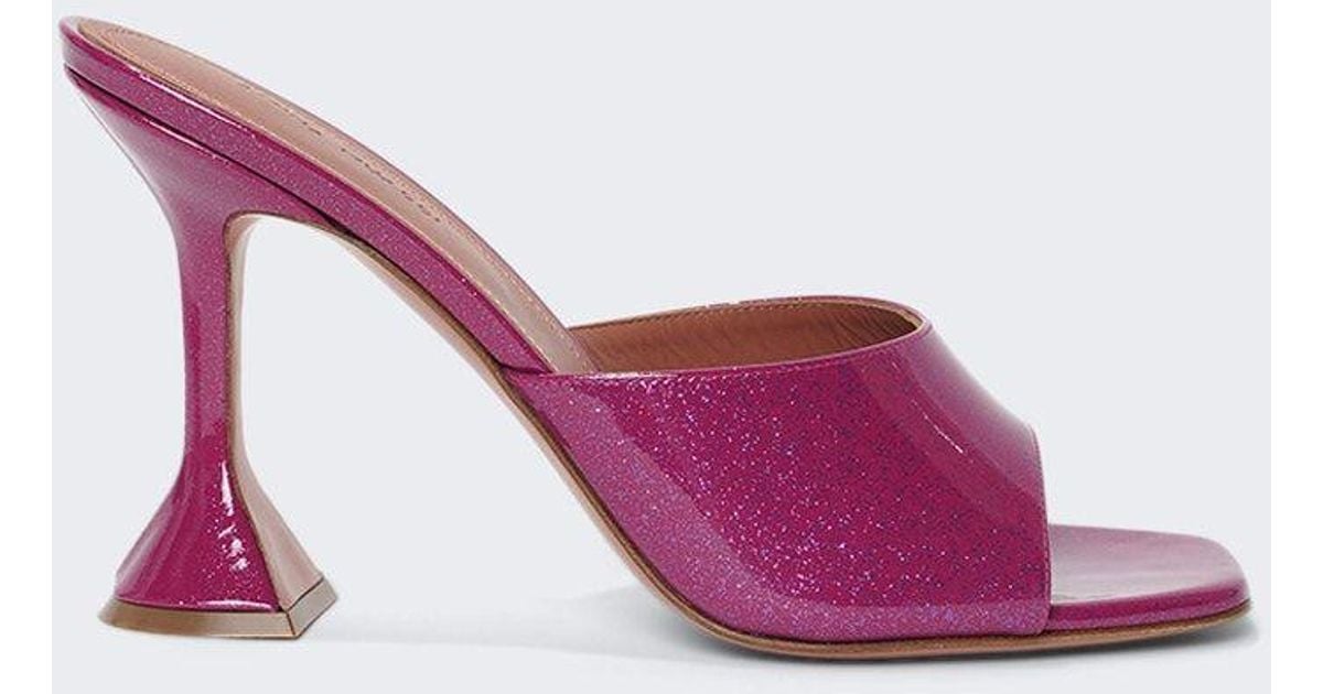 AMINA MUADDI Lupita Patent Glitter Slipper Sandals in Pink | Lyst