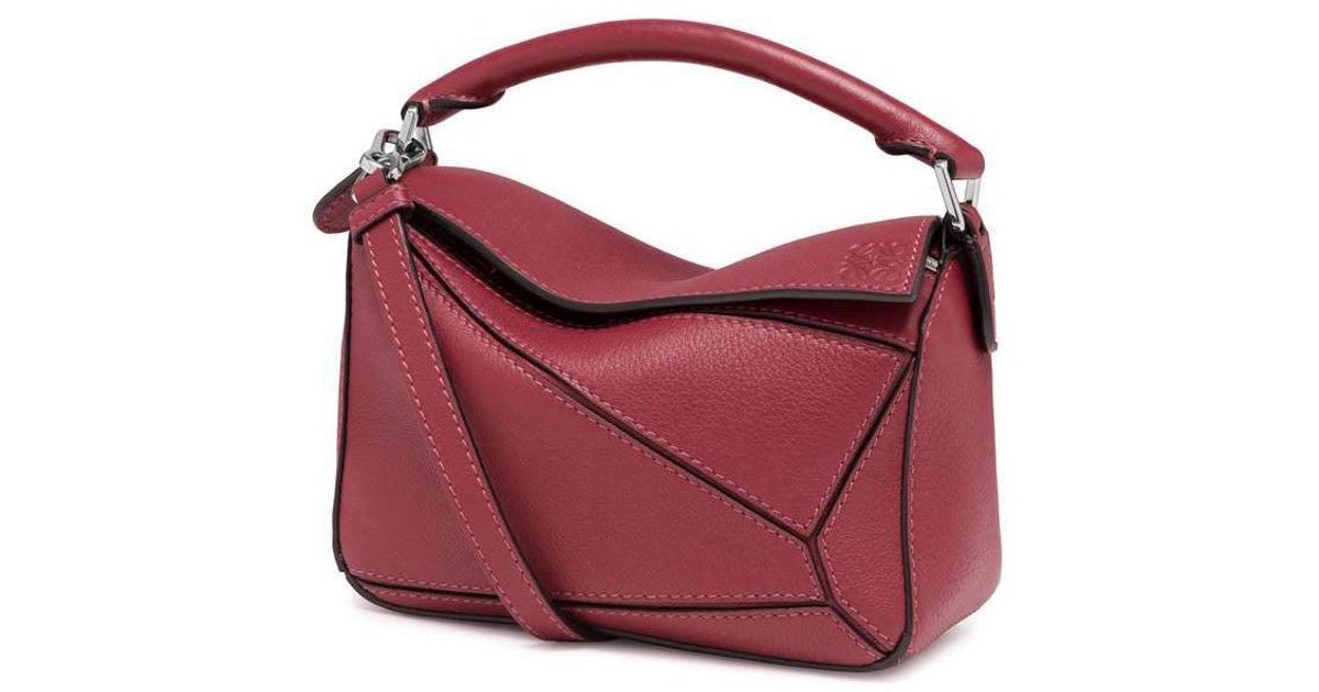 Loewe Mini Puzzle Bag Leather Raspberry 