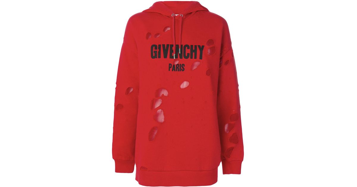 givenchy distressed hoodie red