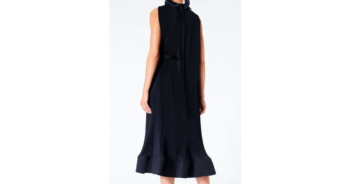 Tibi Silk Pleated Sleeveless Dress With Removable Belt in Black - Lyst