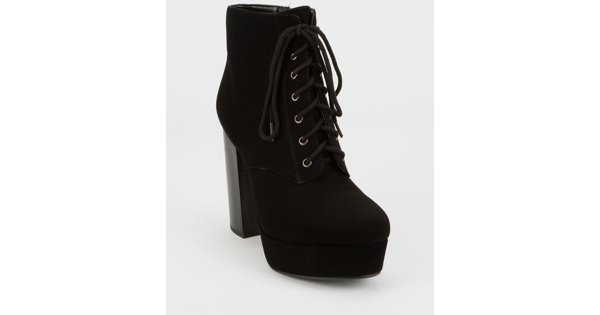 lace up stacked heel booties