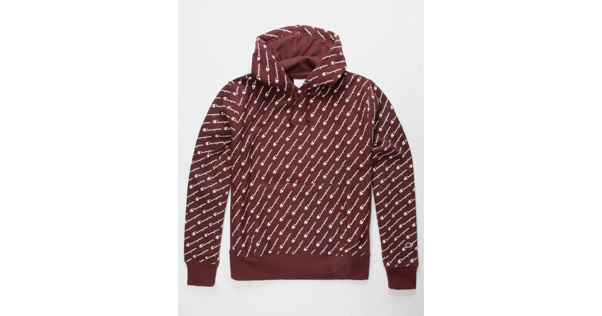 Champion Maroon Reverse Weave All Over Print Hoodie