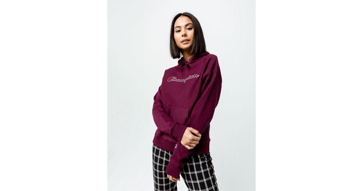 champion reverse weave chain stitch logo dusted blue womens hoodie