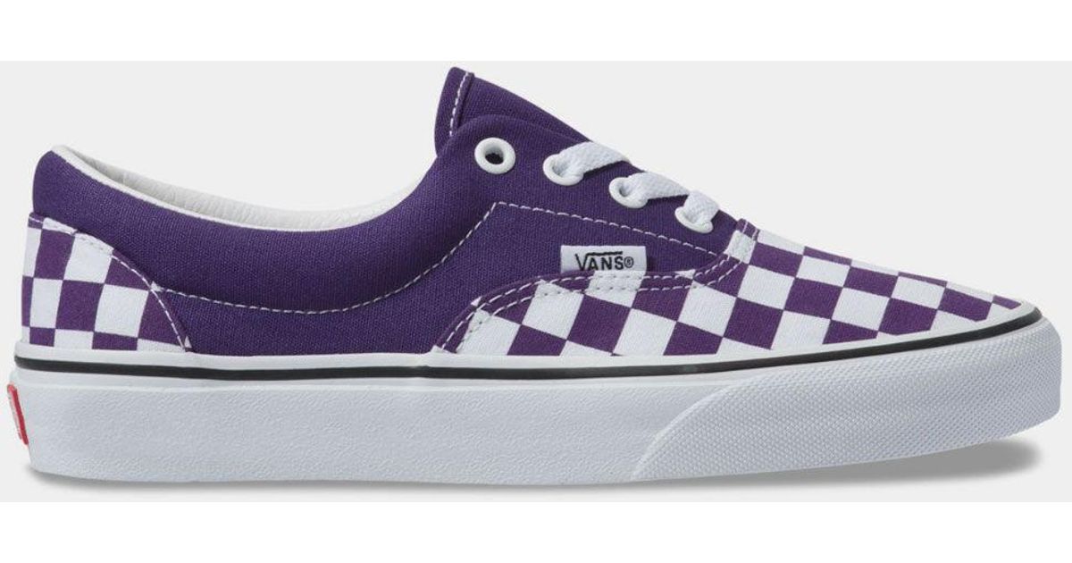 purple and white checkerboard vans