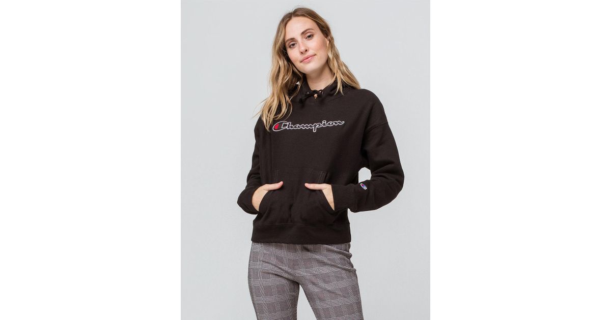 champion reverse weave chain stitch logo dusted blue womens hoodie