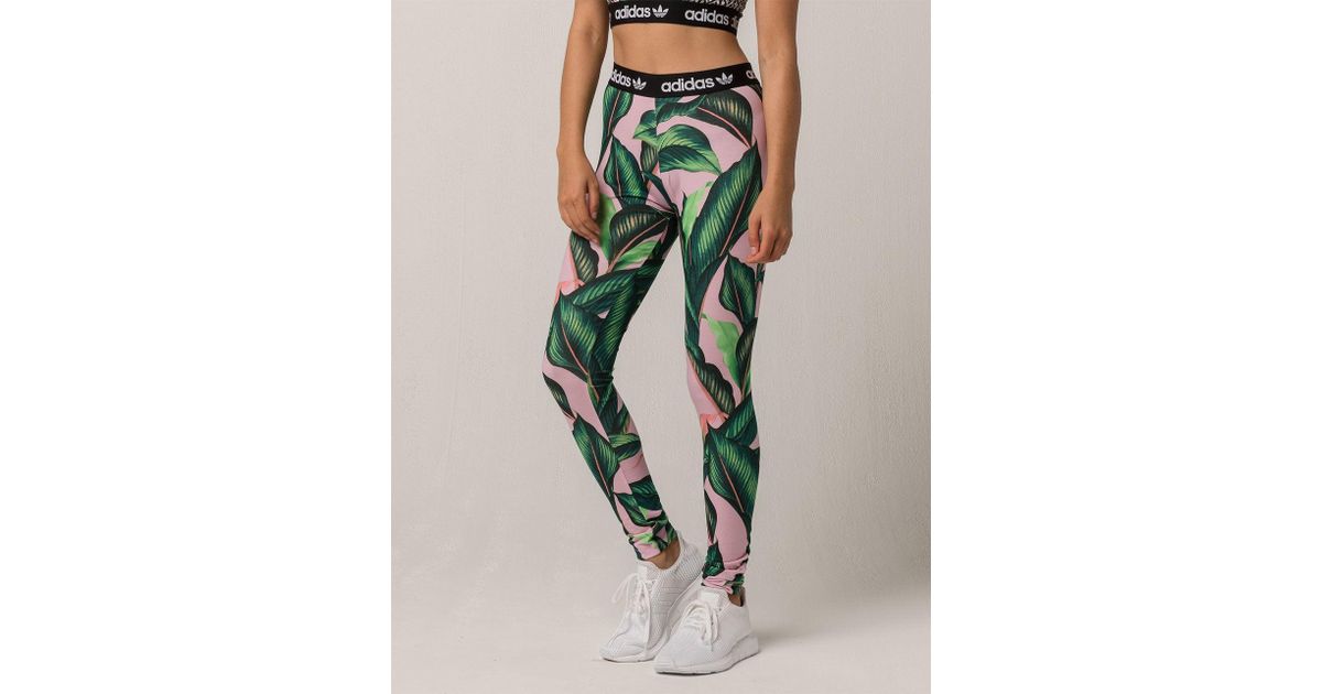 adidas palm leaf pink & green leggings