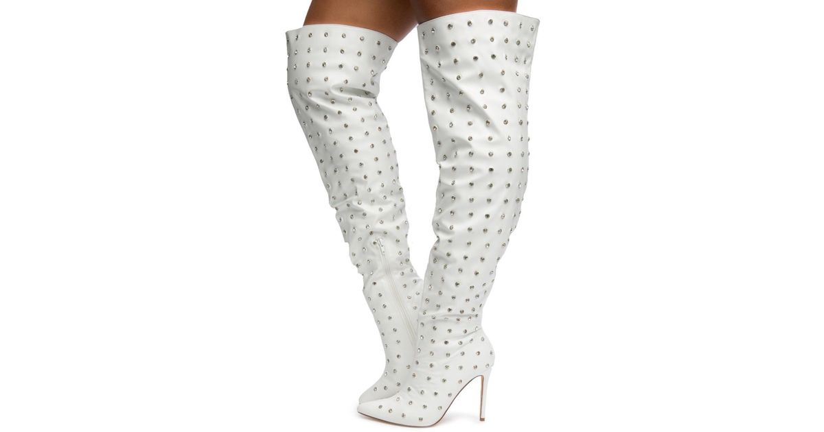 all white thigh high boots