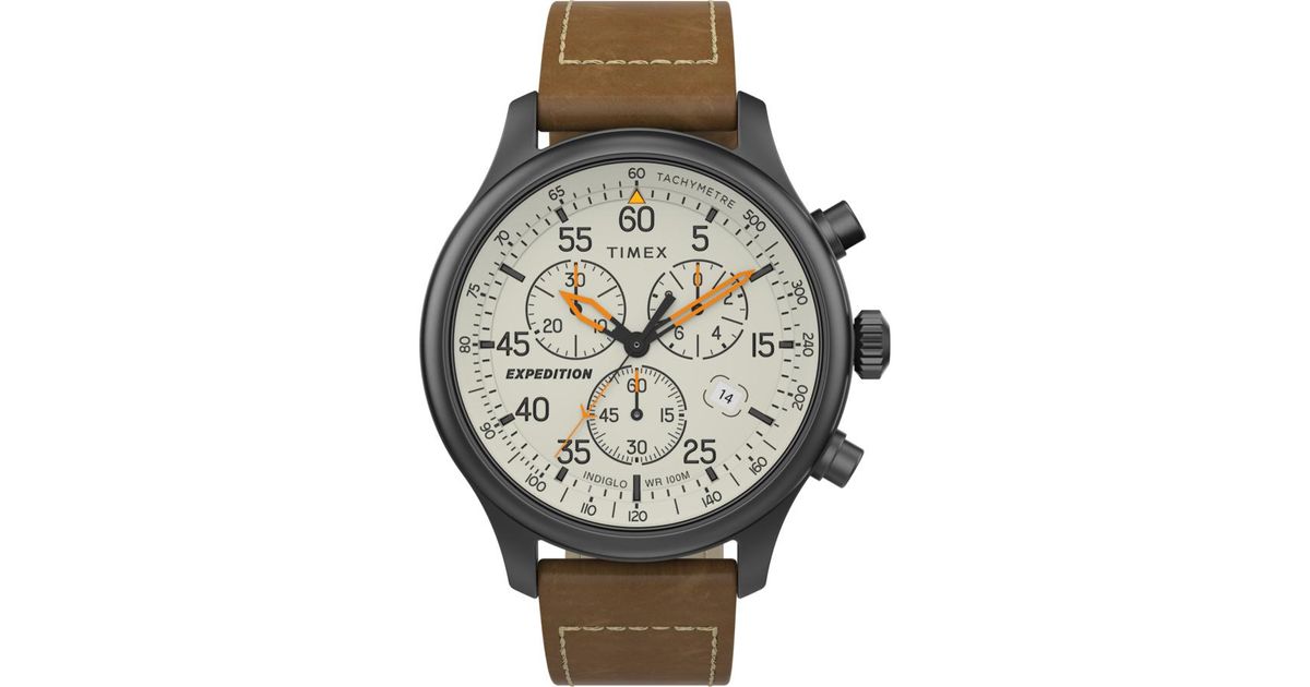 Timex Watch Expedition Field Chronograph 43mm Leather Strap Gunmetal/brown/cream  for Men | Lyst
