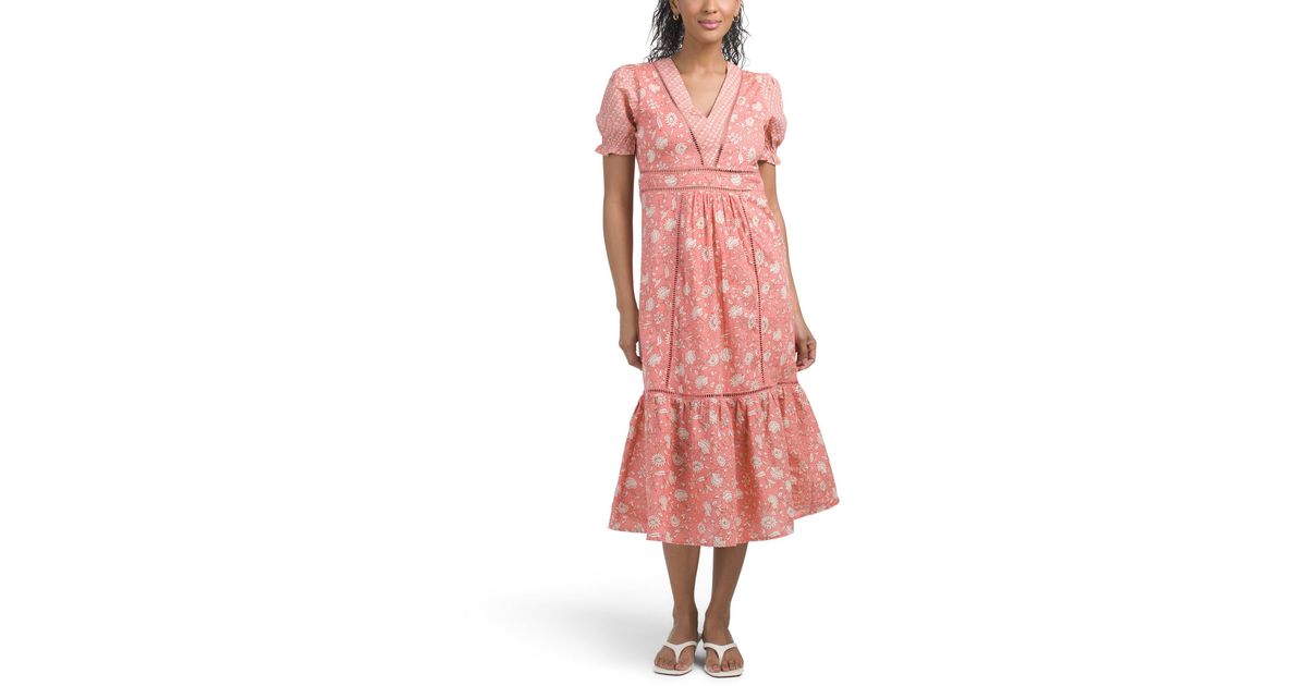 TJ Maxx Two Tone Printed Midi Dress For Cotton in Pink | Lyst