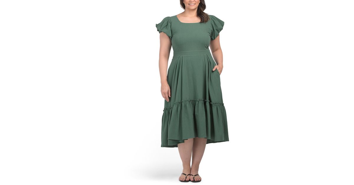 TJ Maxx Puff Sleeve Maxi Dress For Cotton in Green | Lyst