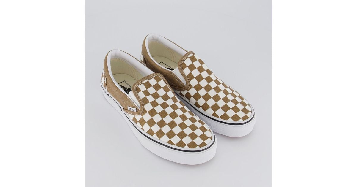 Vans & White Checkerboard Classic Slip On Trainers in Beige (Natural