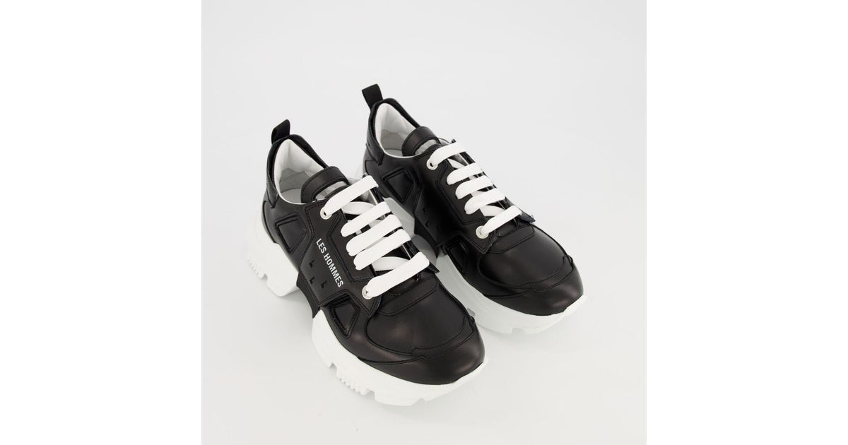 Les Hommes & White Chunky Leather Trainers in Black for Men | Lyst UK