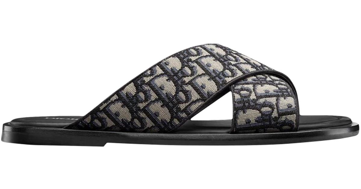 Dior Oblique Jacquard Slides in Black for Men | Lyst