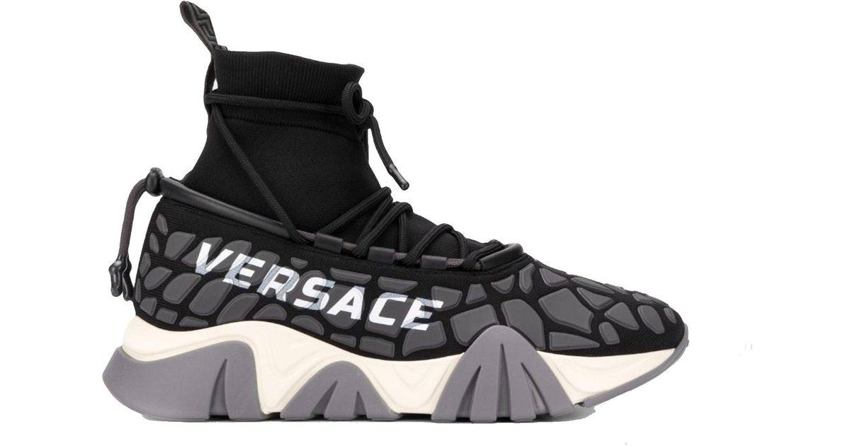 Versace Lace Squalo Drawstring Sneakers in Black for Men | Lyst